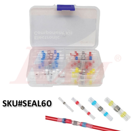 [KIT.SEAL.SHRINK.60.COLOR] Box of 60pcs Waterproof Solder Seal Heat Shrink Wire Splice Connectors (SKU# SEAL60) 