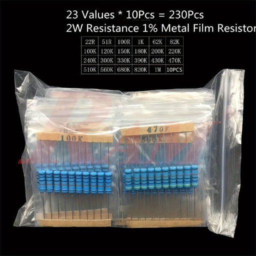 [KIT.RESISTOR.2W] Kit Resistor 2W - 230 Metal Film Resistor 2W Tolerance 1% كيس مقومات قيم مشكلة مشهورة نصف واط دقة عالية 1%