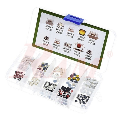 [KIT.PRESS.250] Box of 250pcs Tack Button Switch Kit مجموعة ازرار برسات ضغط صغيرة 250 قطعة متنوعة الموديلات والمقاسات