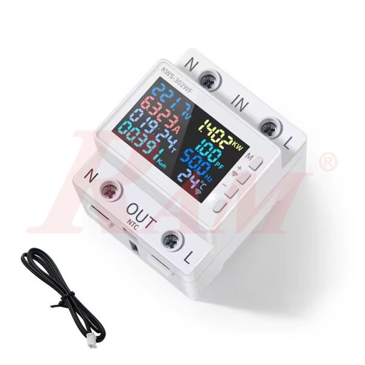 [KWS302WF.63A.PROTECTOR] KWS-302WF 1-Phase 63A V/A ac Protector - 8 in1 Power Meter & Protector with WiFi Connection - With Temperature Monitoring Protection قاطع الحماية للتيار والفولت 1 فاز 63 امبير مزود واي فاي وحساس حرارة للحماية اضافية