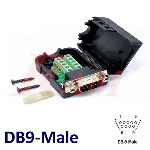 [KIT.DB91.MALE] DB9 Male With Cover to Screw Terminal Blocks (SKU#DB91M)