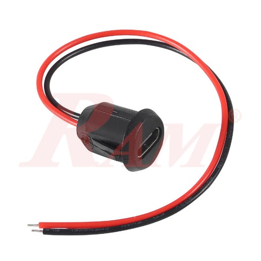 [WIRE.USB.C.FREE.ROUND] Round USB Power Outlet Type C Female 2P Charger Panel Socket Free End Wire (SKU#ROFRE)