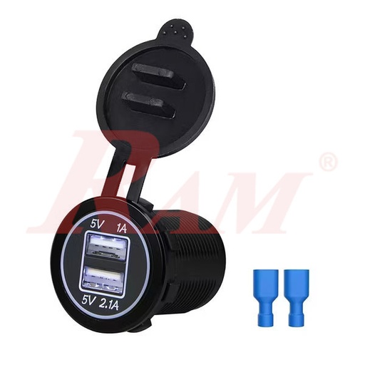 [USB.OUTLET.DUAL.NC338] Waterproof Dual USB Charger Socket Outlet 5V 3.1A - With LED (SKU#NC338)