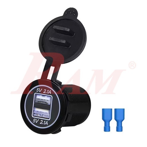 [USB.OUTLET.DUAL.NC338] Waterproof Dual USB Charger Socket Outlet 5V 4.2A - With LED (SKU#NC338)