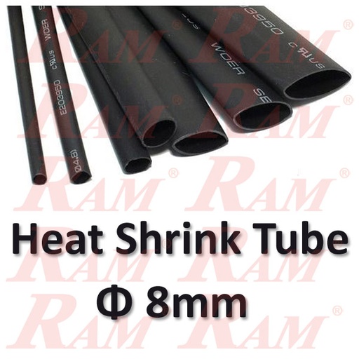 [H.SH.8MM.B] Heat Shrink Φ 8mm - 1 Meter هيت شرنك مكرونة حراري للعزل قطر 8 ملم - طول 1 متر