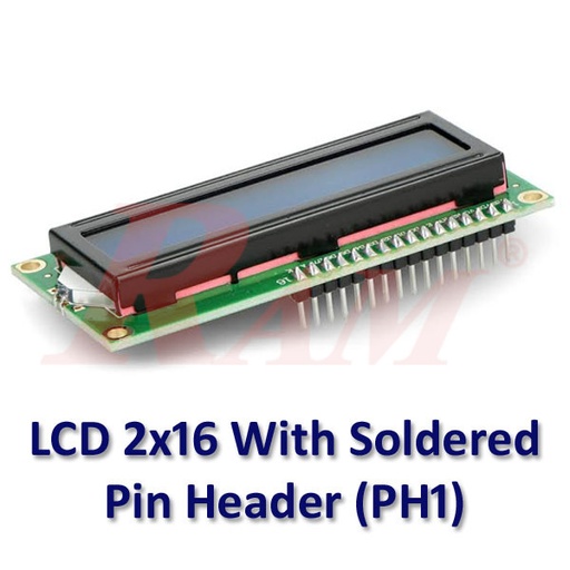 [LCD.PH1.2X16] Character LCD 2x16 Blue 1602 With Soldered Male Pin Header