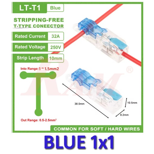 [WAGO.T-TAP.BLUE.1X1] WAGO T-Tap 1x1 (Blue) 1~1.5mm² Stripping Free Wiring Connector - Conductor Terminal Block With Lever LT-T1-BLUE