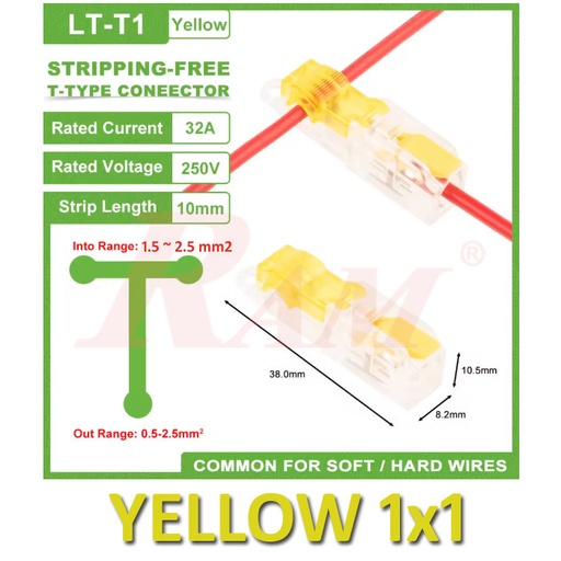 [WAGO.T-TAP.YELLOW.1X1] WAGO T-Tap 1x1 (Yellow) 1.5~2.5mm² Stripping Free Wiring Connector - Conductor Terminal Block With Lever LT-T1-YELLOW