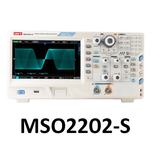 [AVO.MSO2202-S.UNIT] UNI-T MSO2202-S Mixed Signal Oscilloscope 200 MHz with 2 Analog + 16 Digital Channels and Built-in Function / Arbitrary Waveform Generator جهاز اوسيلوسكوب مختلط الاشارة 200 ميجاهرتز 2 قناة و16 قناة رقمية ومولد موجات مدمج