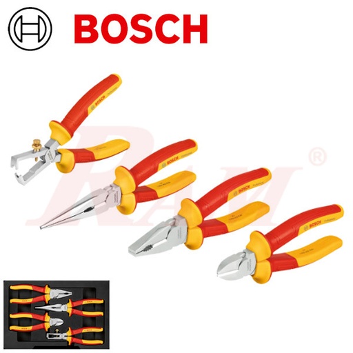 [BOSCH.1600A02NG1] BOSCH VDE Pliers Set 4 pcs Professional (SKU#1 600 A02 NG1) Insulated 1000V طقم زراديات فولت عالي بوش احترافي – 4 قطع